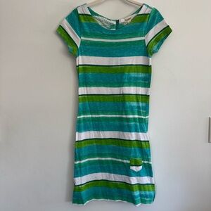 Hatley Nellie Striped Tee Shirt Dress in Shades of Green, Blue, & White Size XS